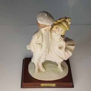 Vintage A.Belgari "Dear" Figurine_ Boy & Girl Counting- Signed, Wood Base.